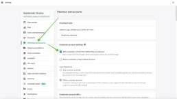view of how to enable customer accounts in Shopify: Settings > Checkout and Accounts > Enable customer accounts